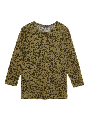 

Womens M&S Collection Printed Relaxed Longline Top - Khaki Mix, Khaki Mix