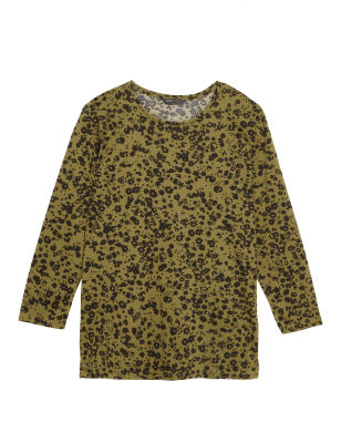 

Womens M&S Collection Printed Relaxed Longline Top - Khaki Mix, Khaki Mix