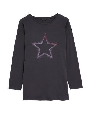 

Womens M&S Collection Printed Relaxed Longline Top - Moondust, Moondust