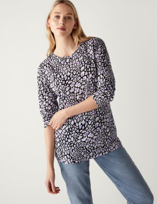 

Womens M&S Collection Printed Relaxed Longline Top - Black Mix, Black Mix