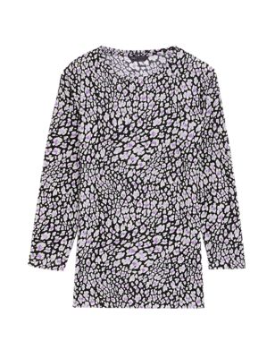 Womens M&S Collection Printed Crew Neck Long Sleeve Longline Top - Black Mix