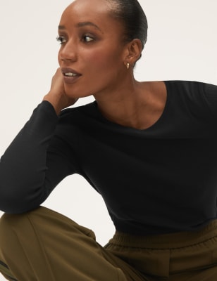 

M&S Collection Top de algodón ajustado acanaladoWomens - Black, Black
