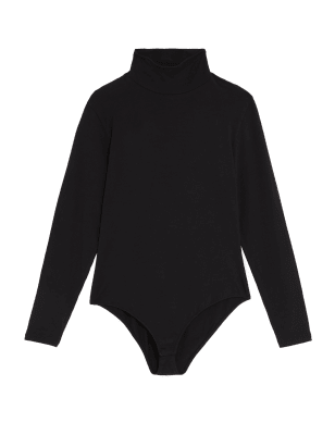 

M&S Collection Body de algodón con cuello chimeneaWomens - Black, Black