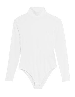 

M&S Collection Body de algodón con cuello chimeneaWomens - White, White