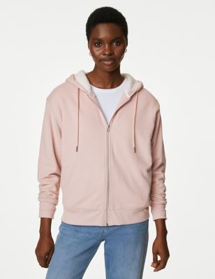 

Womens M&S Collection Cotton Rich Borg Lined Zip Up Hoodie - Pink Shell, Pink Shell