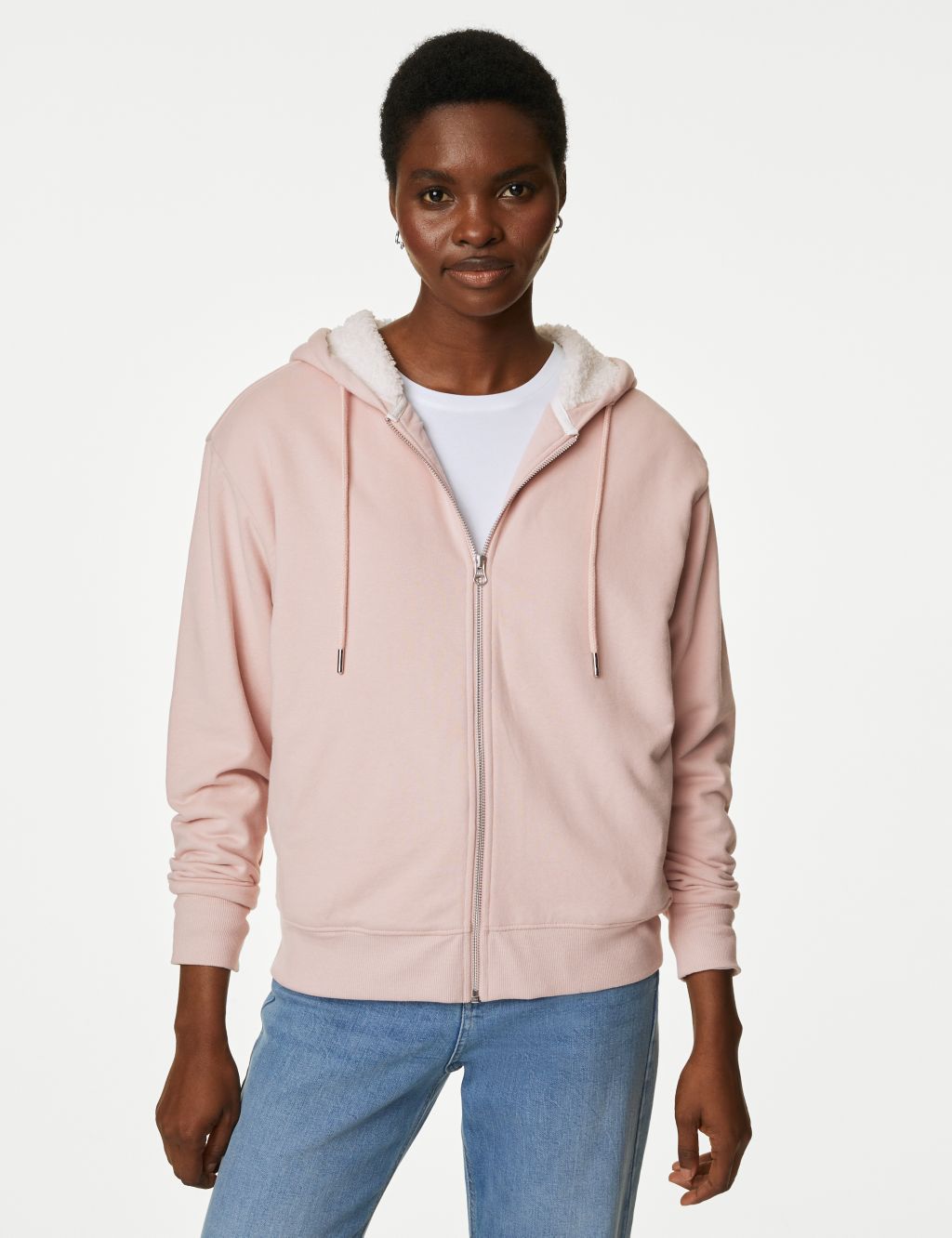 Cotton Rich Borg Lined Zip Up Hoodie image 1