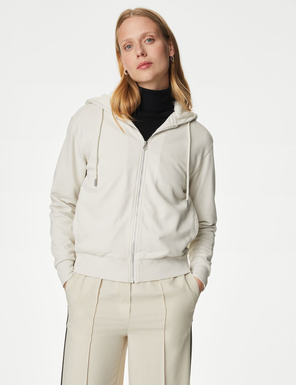 Cotton Rich Borg Lined Zip Up Hoodie image 4