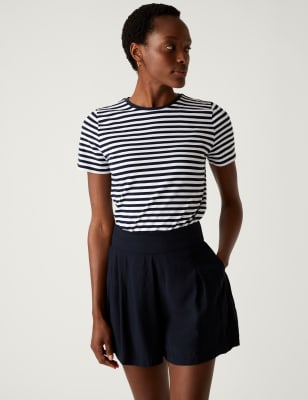 

Womens M&S Collection Cotton Rich Striped Slim Fit T-Shirt - Navy Mix, Navy Mix