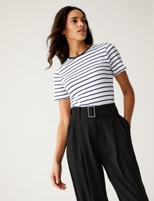 

M&S Collection Camiseta ajustada de rayas de algodónWomens - White Mix, White Mix