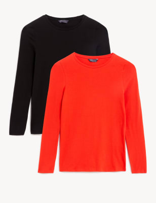 

Womens M&S Collection 2pk Cotton Rich Slim Fit Tops - Red Mix, Red Mix