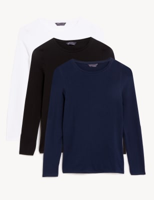 

M&S Collection Pack de 3 tops ajustados de algodónWomens - Black Mix, Black Mix