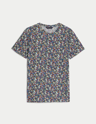 

Womens M&S Collection Cotton Rich Printed Slim Fit T-Shirt - Light Blue Mix, Light Blue Mix