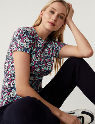

Womens M&S Collection Cotton Rich Printed Slim Fit T-Shirt - Multi, Multi