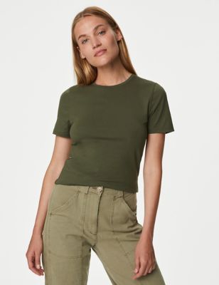 

Womens M&S Collection Cotton Rich Slim Fit T-Shirt - Hunter Green, Hunter Green