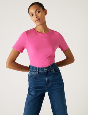 

Womens M&S Collection Cotton Rich Slim Fit T-Shirt - Blossom, Blossom