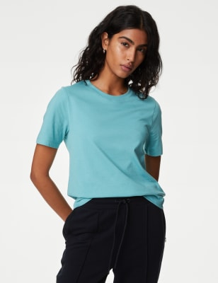 

Womens M&S Collection Alltagstaugliches T-Shirt aus reiner Baumwolle - Turquoise, Turquoise