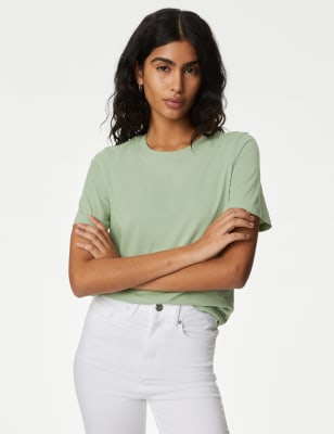 

Womens M&S Collection Alltagstaugliches T-Shirt aus reiner Baumwolle - Pale Jade, Pale Jade