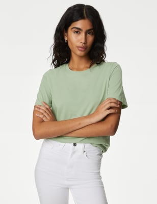 

Womens M&S Collection Pure Cotton Everyday Fit T-Shirt - Pale Jade, Pale Jade