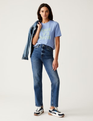 

Womens M&S Collection Pure Cotton Printed Everyday Fit T-Shirt - Blue Mix, Blue Mix