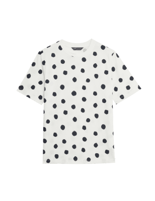 

Womens M&S Collection Alltagstaugliches T-Shirt aus reiner Baumwolle mit Schriftzug - Ivory Mix, Ivory Mix