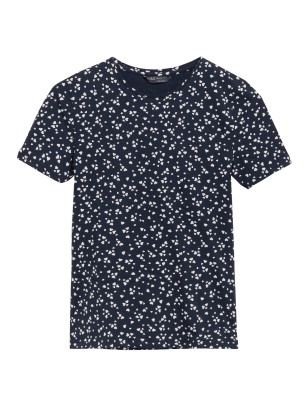 

Womens M&S Collection Cotton Rich Printed fitted T-Shirt - Navy Mix, Navy Mix