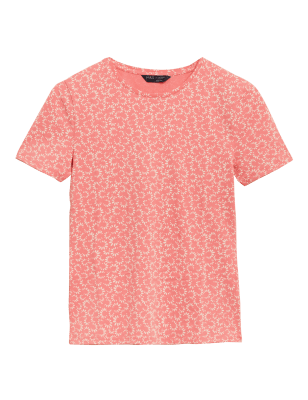 

Womens M&S Collection Eng anliegendes T-Shirt mit hohem Baumwollanteil und Muster - Watermelon, Watermelon