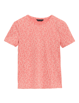 

Womens M&S Collection Cotton Rich Printed fitted T-Shirt - Watermelon, Watermelon