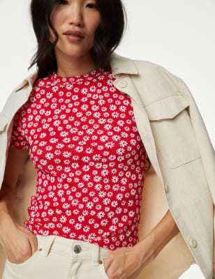 

Womens M&S Collection Pure Cotton Printed T-Shirt - Red Mix, Red Mix