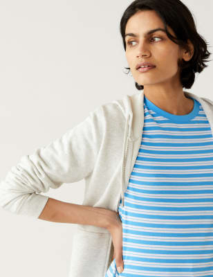 

Womens M&S Collection Pure Cotton Striped Everyday Fit T-Shirt - Blue Mix, Blue Mix