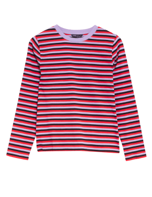 

Womens M&S Collection Pure Cotton Striped Long Sleeve Top - Lilac Mix, Lilac Mix