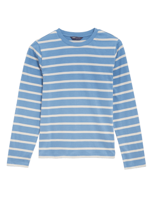 

Womens M&S Collection Alltagstaugliches Oberteil aus reiner Baumwolle mit Streifenmuster - Pale Blue Mix, Pale Blue Mix