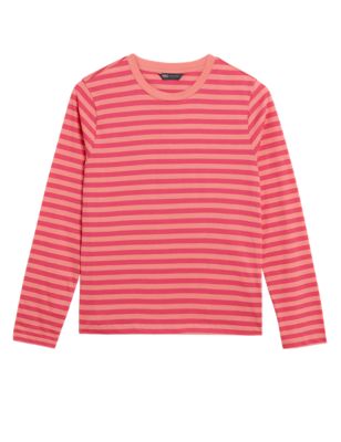 

Womens M&S Collection Pure Cotton Striped Everyday Fit Top - Watermelon, Watermelon