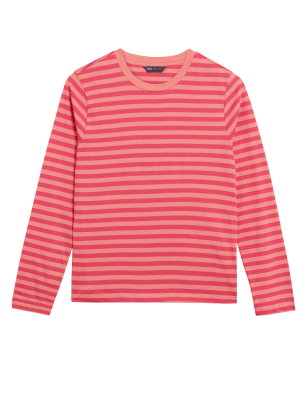 

Womens M&S Collection Pure Cotton Striped Everyday Fit Top - Watermelon, Watermelon