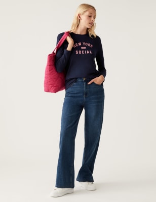 

M&S Collection Top 100% algodón Everyday Fit con textoWomens - Navy, Navy