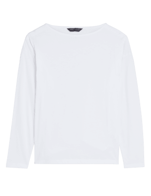 

Womens M&S Collection Pure Cotton Slash Neck Long Sleeve Top - Soft White, Soft White