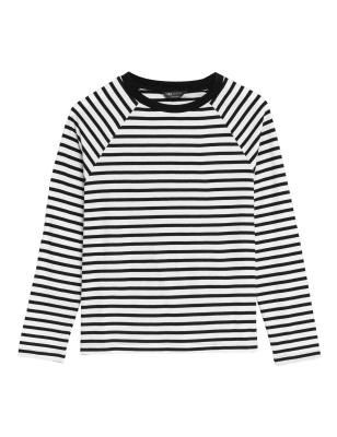 

Womens M&S Collection Pure Cotton Striped Crew Neck Top - Black Mix, Black Mix