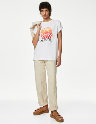 

Womens M&S Collection Pure Cotton Printed Oversized T-Shirt - Ivory Mix, Ivory Mix