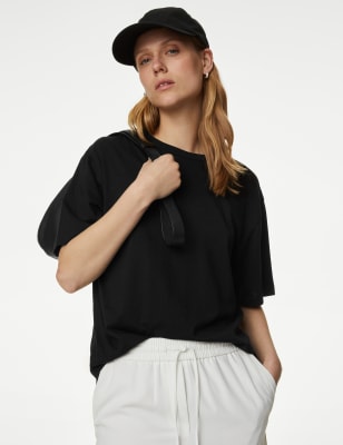 Marks And Spencer Womens M&S Collection Pure Cotton Crew Neck Oversized T-Shirt - Black, Black