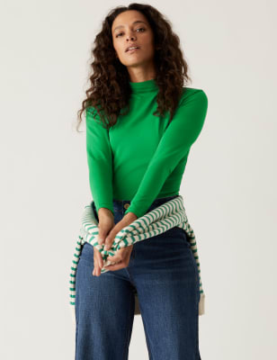 

Womens M&S Collection Cotton Rich Slim Fit Long Sleeve Top - Green, Green