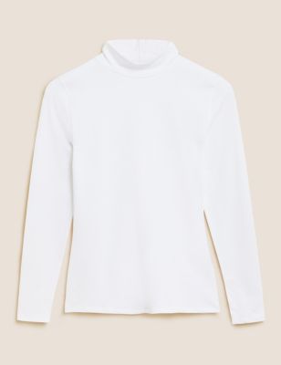 Cotton Rich Funnel Neck Long Sleeve Top | M&S Collection | M&S
