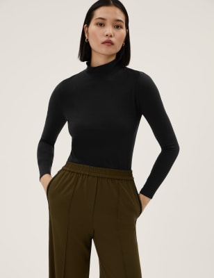 

Womens M&S Collection Cotton Rich Slim Fit Long Sleeve Top - Black, Black