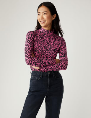 

M&S Collection Top ajustado estampado de algodónWomens - Bright Pink Mix, Bright Pink Mix