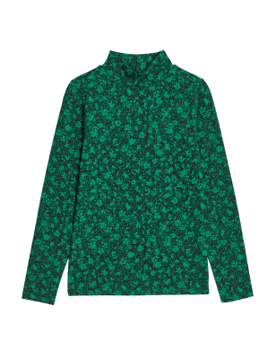 

Womens M&S Collection Cotton Rich Printed Slim Fit Top - Green Mix, Green Mix