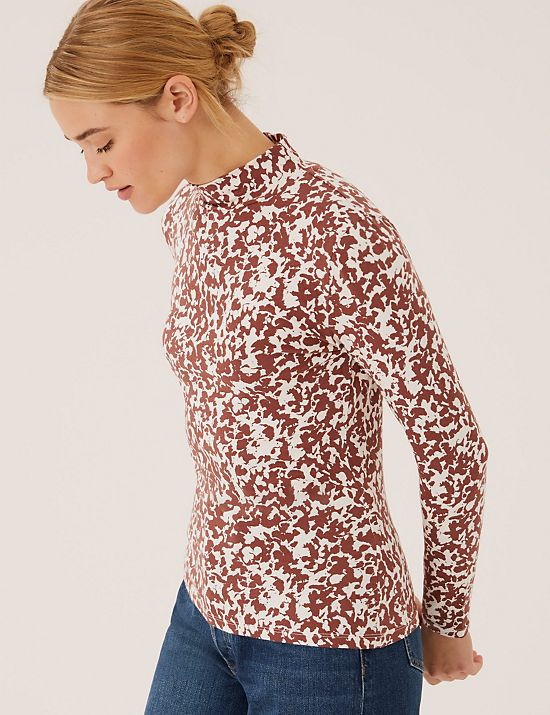 Cotton Rich Printed Funnel Neck Top
