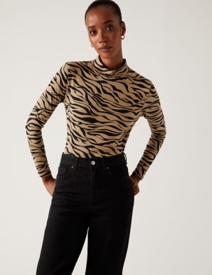

Womens M&S Collection Cotton Rich Printed Slim Fit Top - Black Mix, Black Mix