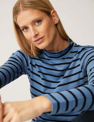 

Womens M&S Collection Cotton Rich Striped Slim Fit Top - Ocean, Ocean