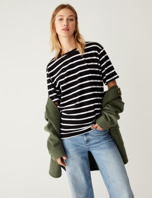 

M&S Collection Camiseta maxi de rayas 100% algodónWomens - Black Mix, Black Mix