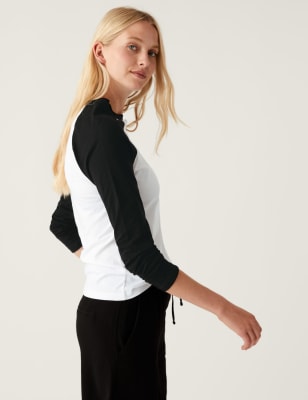 

M&S Collection Camiseta 100% algodón de manga larga con escote cerradoWomens - Black, Black