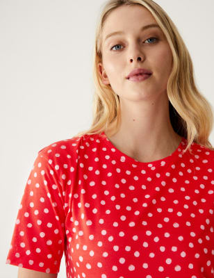 

Womens M&S Collection Printed Crew Neck Relaxed T-Shirt - Red Mix, Red Mix