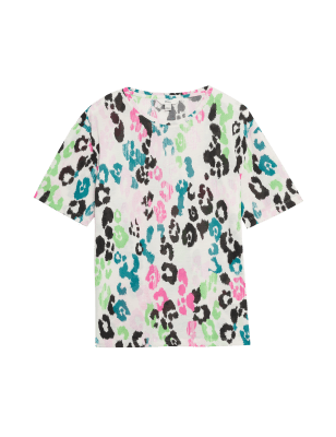 

Womens M&S Collection Gemustertes T-Shirt mit Rundhalsausschnitt und bequemer Passform - Multi, Multi
